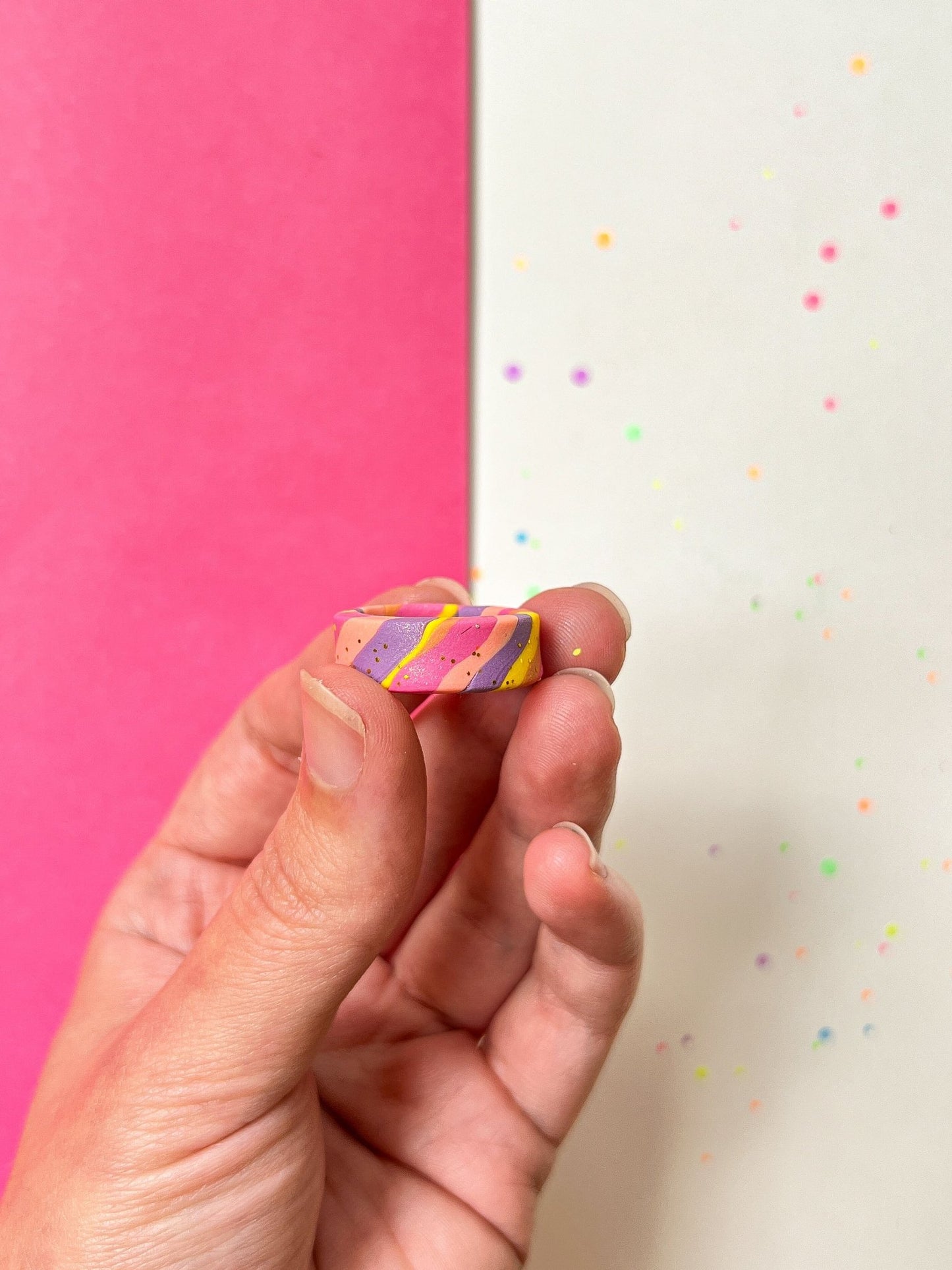 Shimmering Stripes Colorful Ring Pastel - hazalcrafts