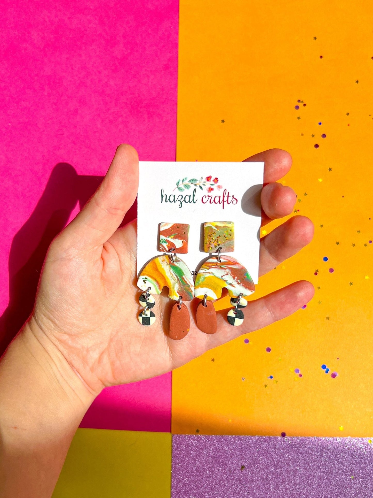 Psychedelic Colorfest Drop Dangles - hazalcrafts