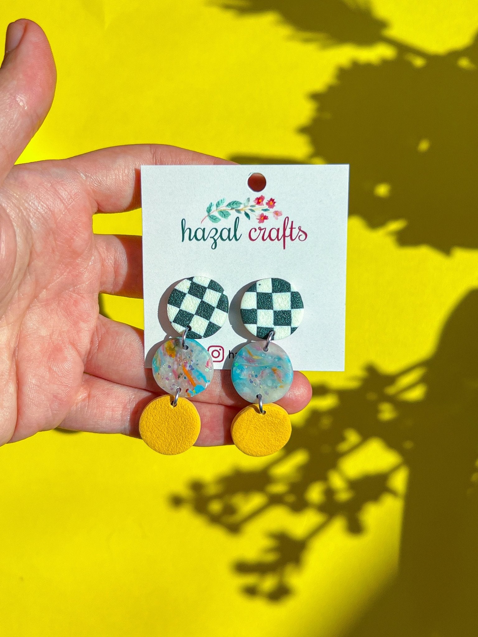 Magic Ball Checkered Dangle Earrings - hazalcrafts