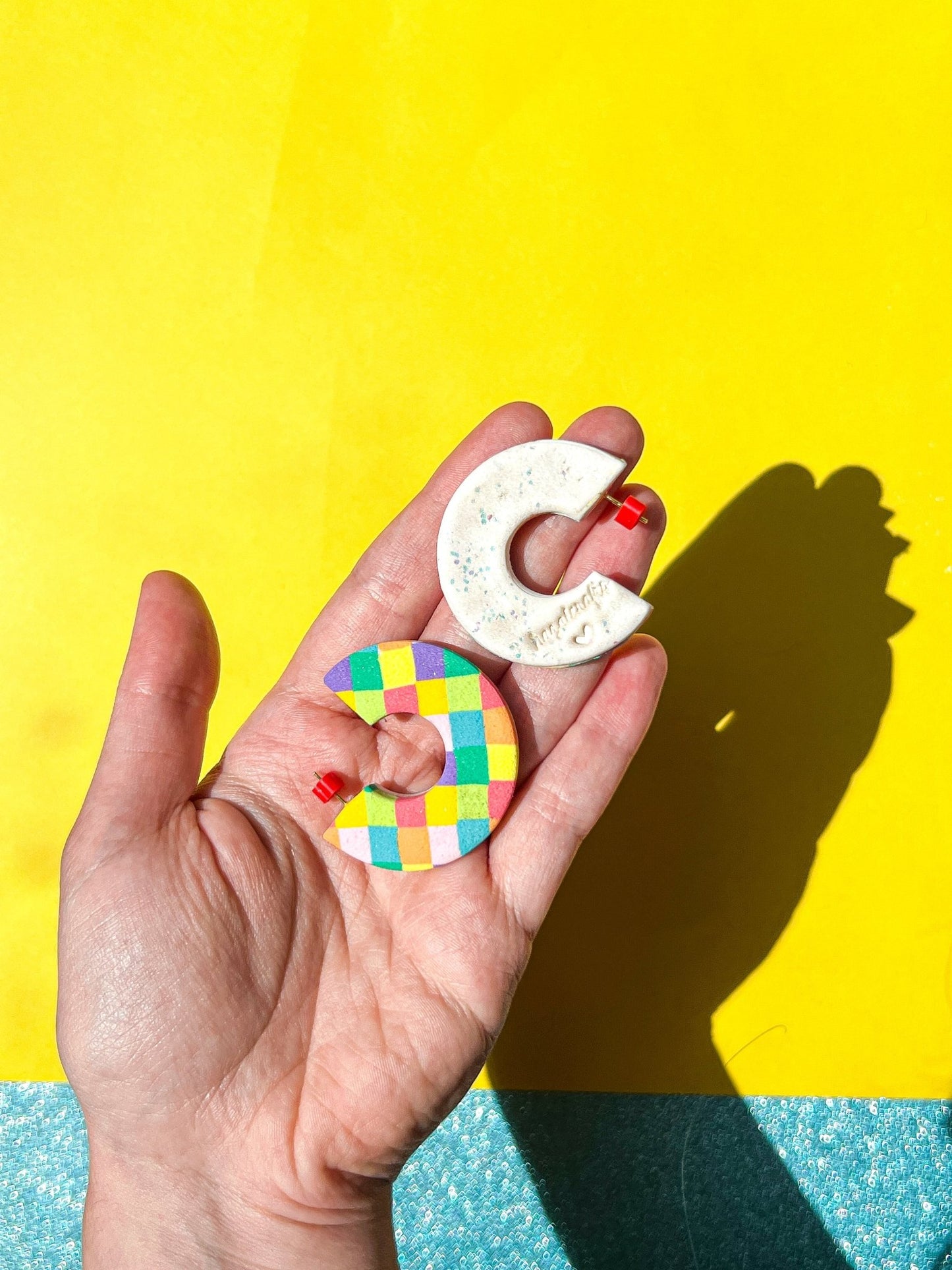 Lego - inspired Colorful Checkered Hoops - hazalcrafts