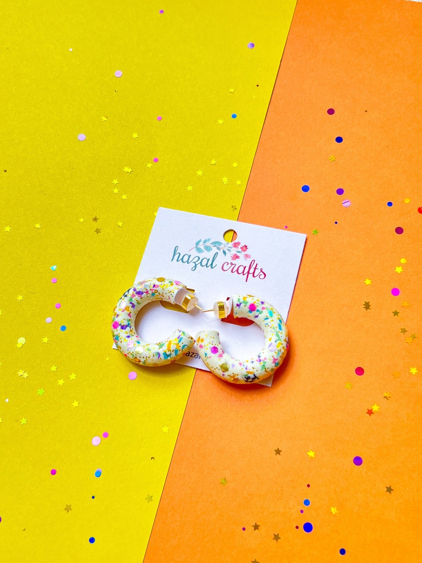 Extra Sparkly Confetti Hoops - hazalcrafts