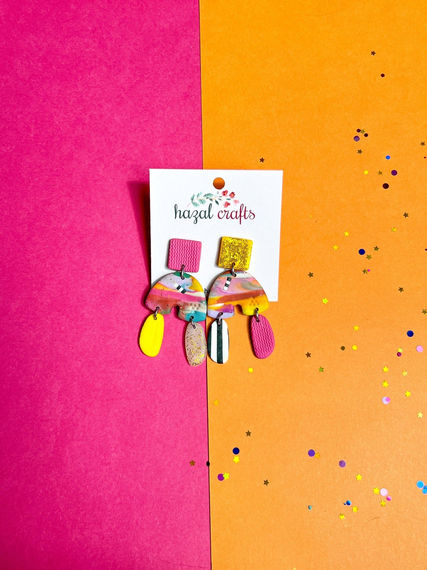 Psychedelic Colorfest Drop Dangles - hazalcrafts