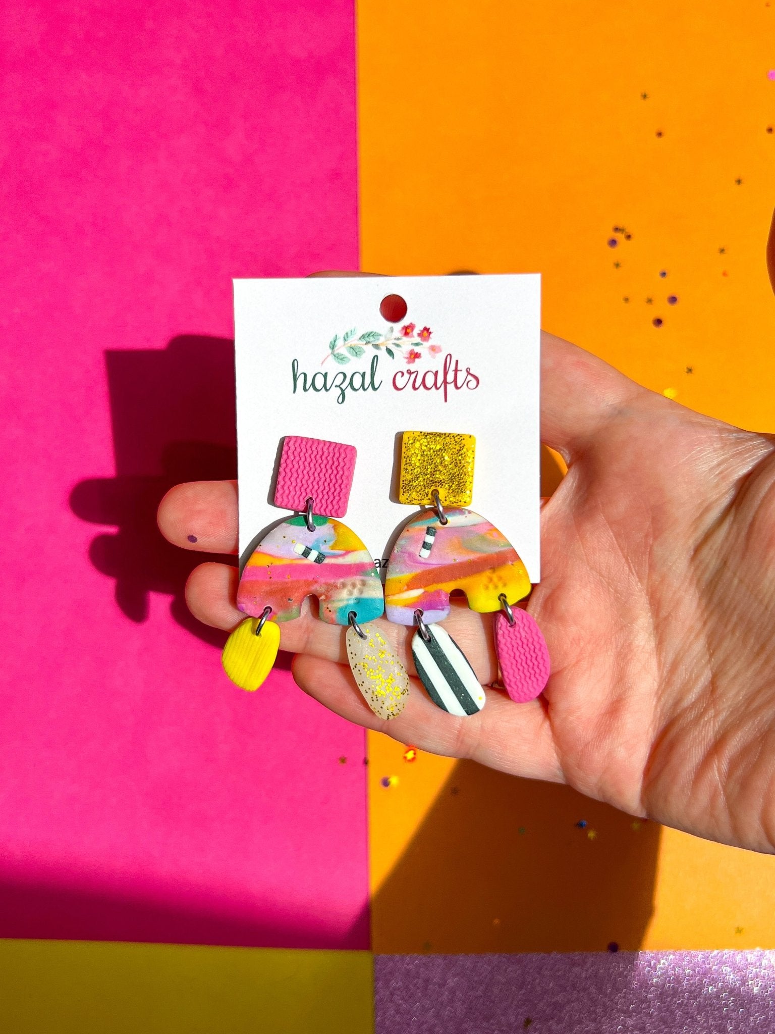 Psychedelic Colorfest Drop Dangles - hazalcrafts