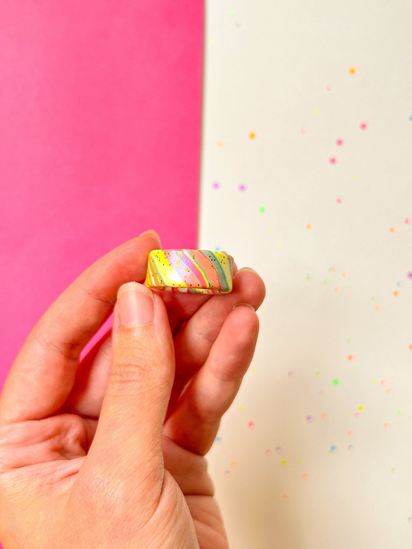 Shimmering Stripes Colorful Ring Yellow - hazalcrafts