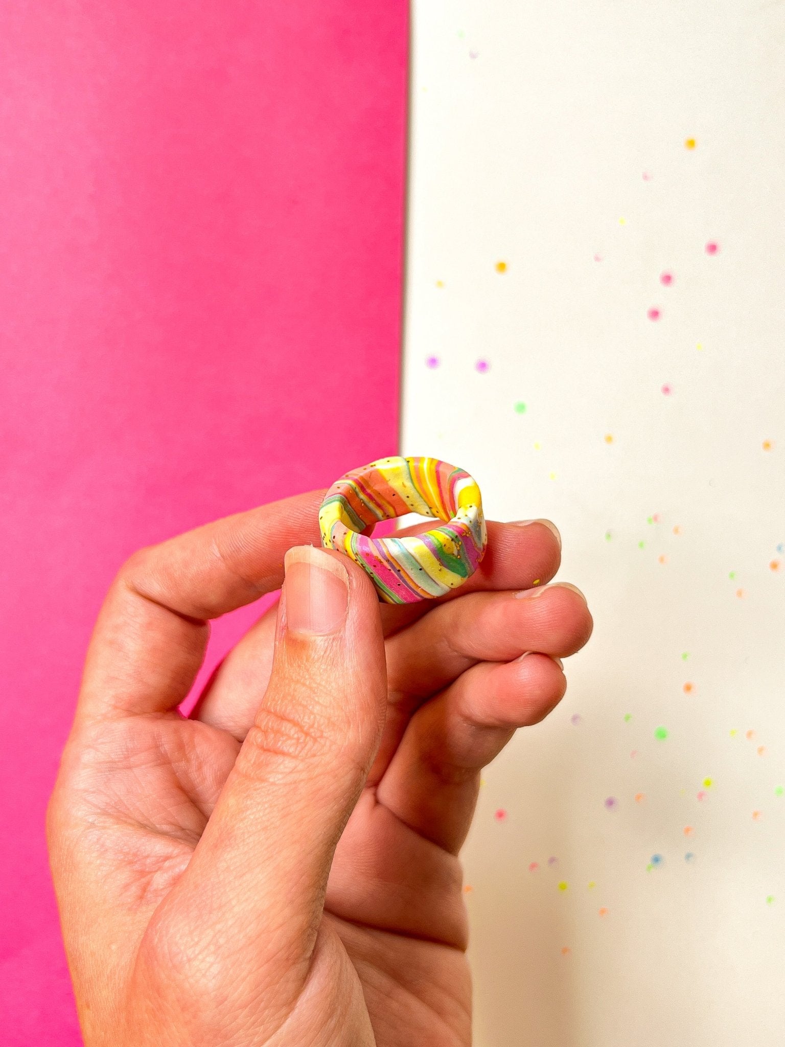 Shimmering Stripes Colorful Ring Yellow - hazalcrafts